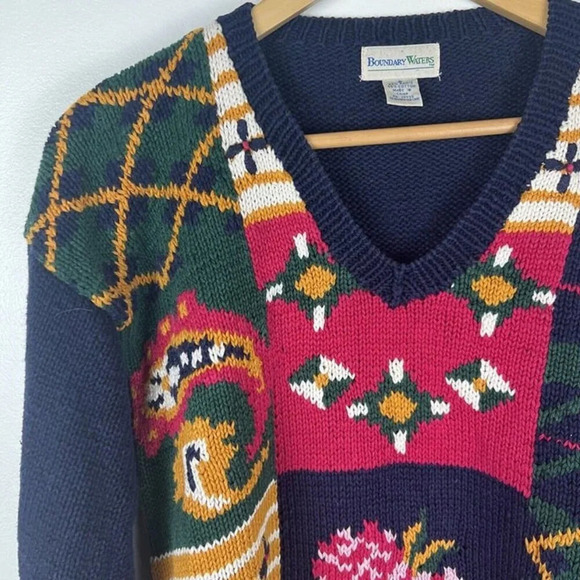 Vintage Boundary Waters Floral V neck Summer Sweater Sz S Cottage Core Grandma - Picture 2 of 7